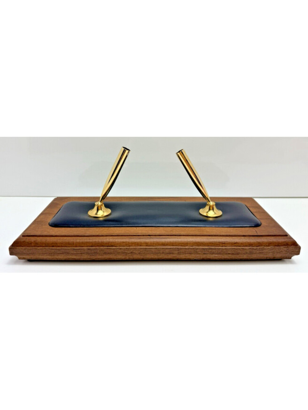 Vtg Dacasso Wood Leather Double Pen Stand ONLY Office Desk Holder Elegant